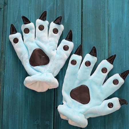 Sky blue Kigurumi Unisex Onesies Animal Hands Paw Flannel Cartoon Gloves