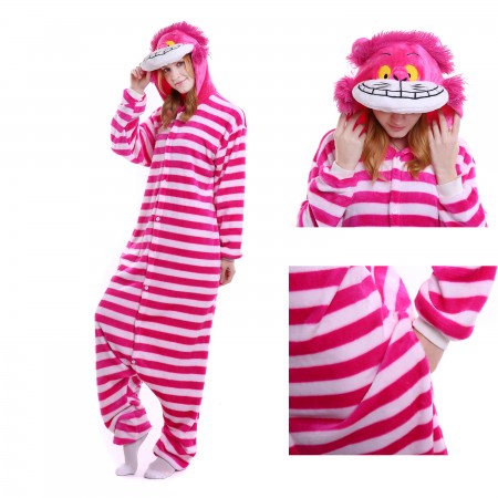 kigurumi pink red Cheshire Cat onesies animal pajamas for adults